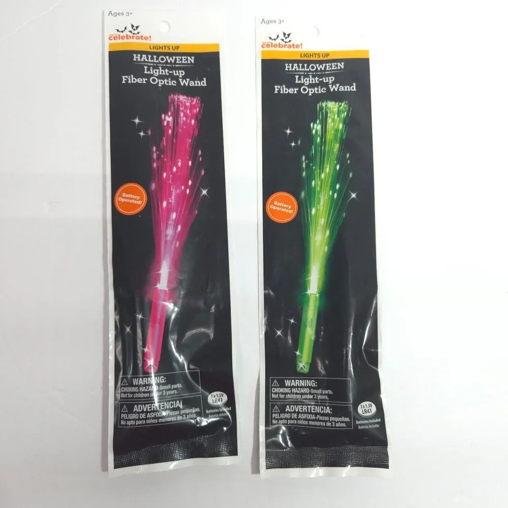 Way to Celebrate Halloween Light Up Fiber Optic Wand Set Pink Green